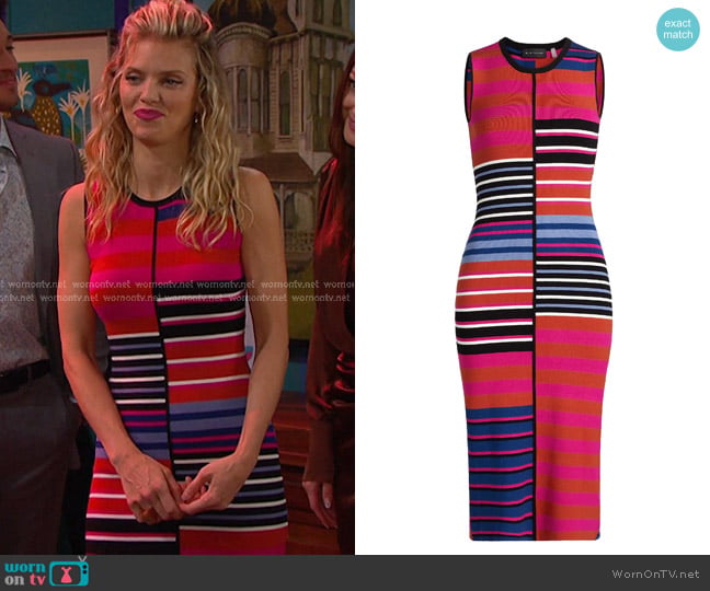Elie Tahari The Selina Striped Knit Midi-Dress in Garden Stripe worn by Catherina Greene (AnnaLynne McCord) on Days of our Lives