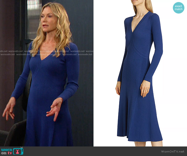 Elie Tahari The Vanessa Rib-Knit Midi-Dress in Twilight worn by Kristen DiMera (Stacy Haiduk) on Days of our Lives