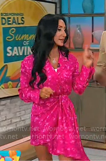 Elizabeth Werner’s pink floral wrap dress on CBS Mornings
