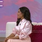 Emma Grede’s pink satin shirt and skirt on Today