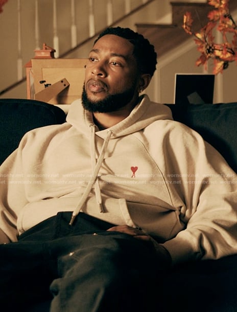 Emmett’s beige hoodie on The Chi