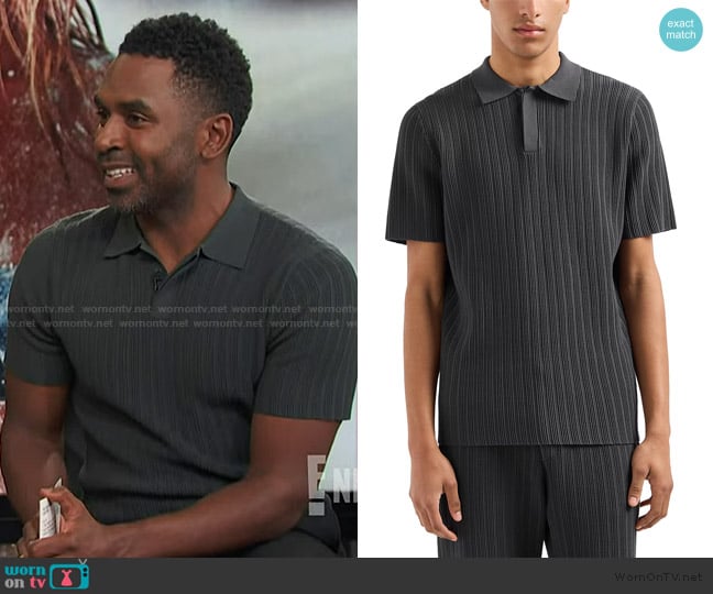 Emporio Armani Ottoman Stitch Knit Pullover Polo Sweater worn by Justin Sylvester on E! News