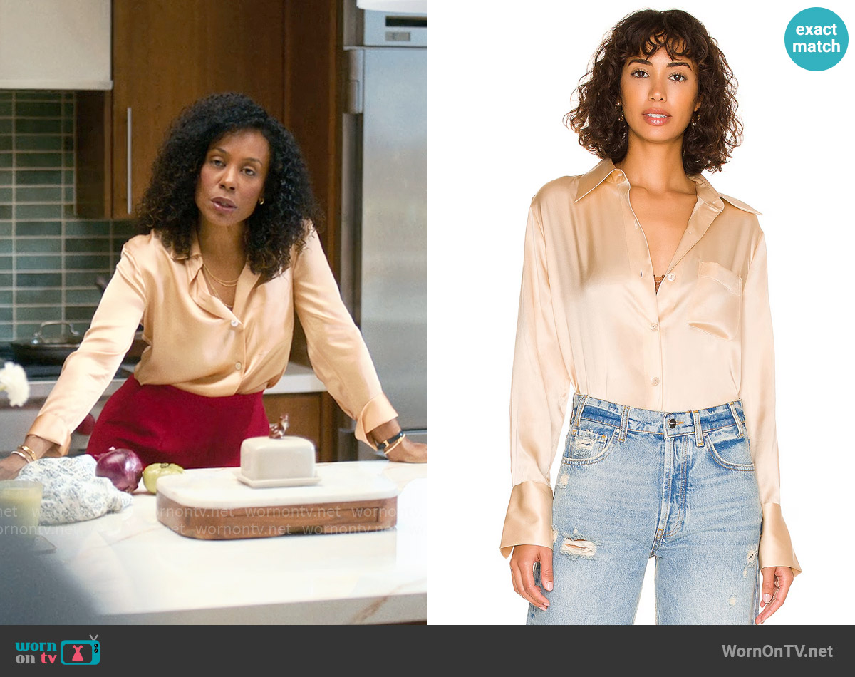 Equipment Quinne Top in Sand worn by Dawn Edwards (Karen Pittman) on Forever