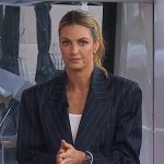 Erin Andrews’ navy pinstripe blazer and pants on Today