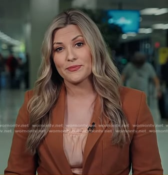 Erin McLaughlin’s brown patch pocket blazer and pants on Today