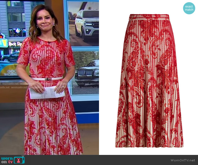 Etro Paisley-print Pleated Midi Skirt worn by Rebecca Jarvis on Good Morning America