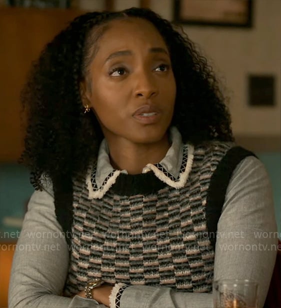 Faith’s embroidered shirt and sweater vest on Will Trent