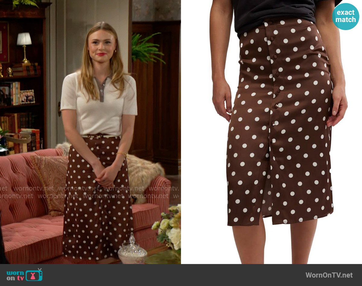 Free People Analise Polka Dot Button-Up Midi Skirt worn by Claire Grace (Hayley Erin) on The Young and the Restless