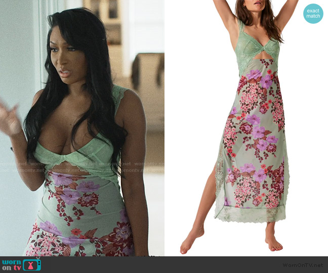 Free People Suddenly Fine Floral Print Cutout Lace Trim Nightgown worn by Brit Eady on The Real Housewives of Atlanta