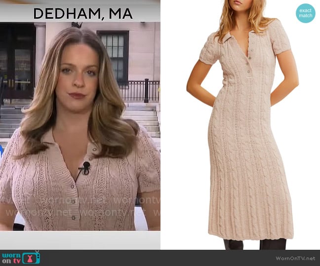 Free People Amory Cable Stitch Midi Dress in Sand Dollar worn by Kristina Rex on CBS Mornings