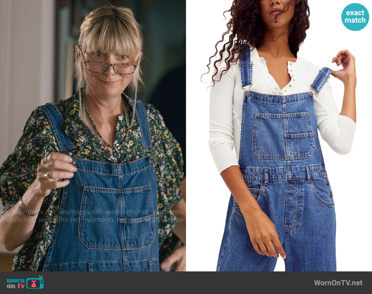 Free People Ziggy Overalls in Sapphire Blue worn by Anne (Kerri Kenney) on The Four Seasons