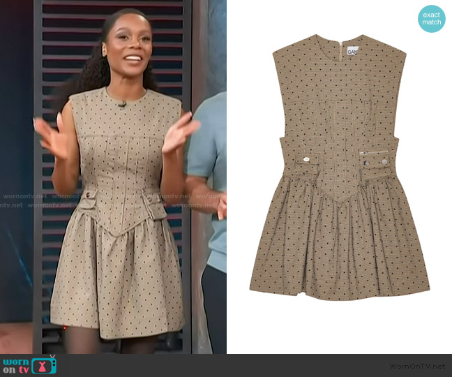 Ganni Polka dot-print minidress worn by Zuri Hall on Access Hollywood