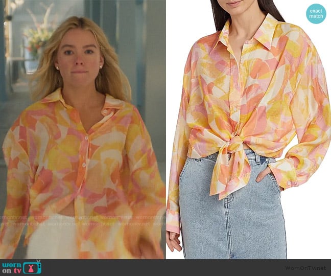 Generation Love Benson Abstract Button-Front Shirt worn by Simone DeWitt (Milly Alcock) on Sirens