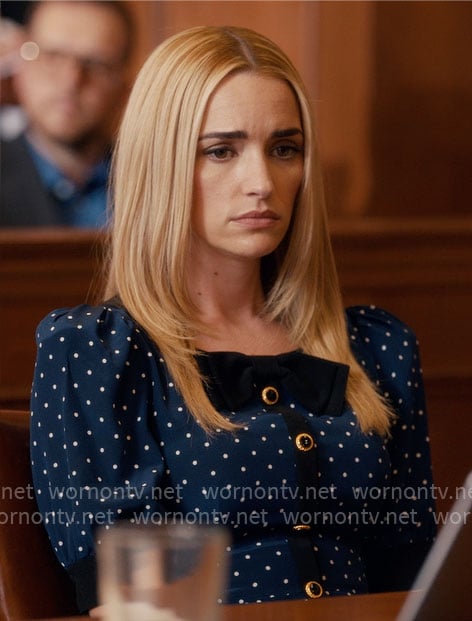Georgia’s navy blue polka dot dress on Ginny & Georgia