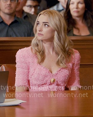Georgia’s pink tweed button front dress on Ginny & Georgia