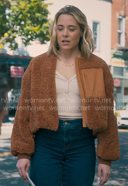 Ginny’s brown fleece cropped jacket on The Four Seasons