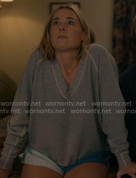 Ginny’s grey v-neck sweatshirt on The Four Seasons