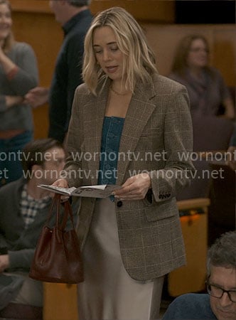 Ginny’s plaid blazer and denim top on The Four Seasons
