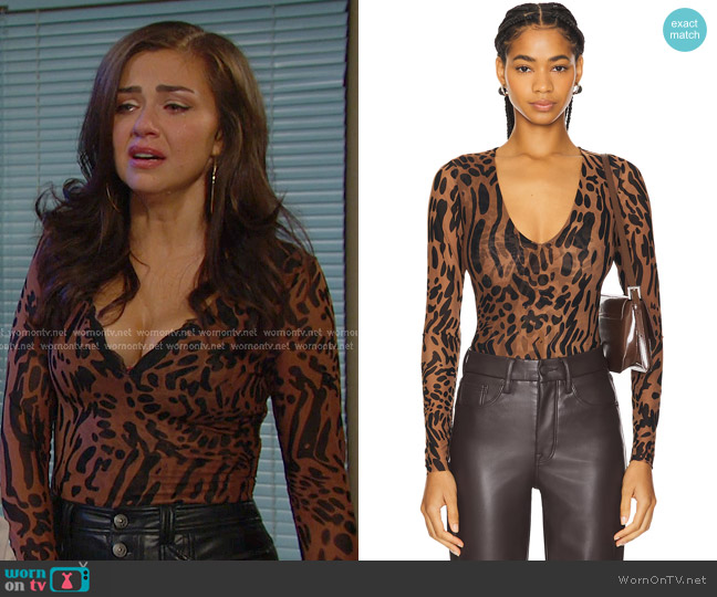 Good American Leopard Mesh Bodysuit worn by Ciara Brady (Victoria Konefal) on Days of our Lives