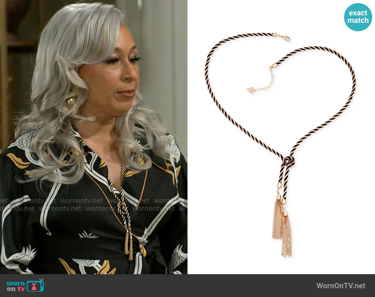 Guess Two-Tone Knotted Tassle Necklace worn by Anita Dupree (Tamara Tunie) on Beyond the Gates