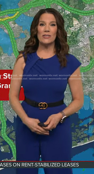 Heather’s blue twisted asymmetric jumpsuit on Good Morning America