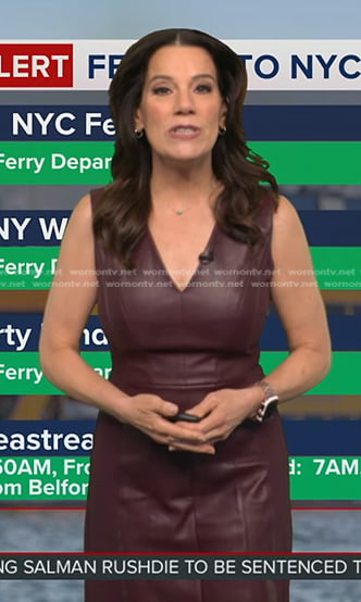 Heather’s burgundy v-neck leather dress on Good Morning America