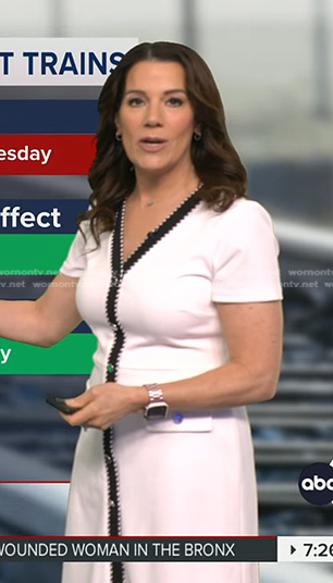 Heather’s white contrast trim v-neck dress on Good Morning America