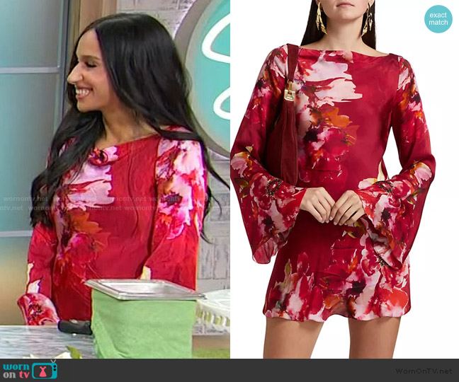 Hemant and Nandita Tuhi Floral Silk Boatneck Minidress worn by Jenna on Sherri