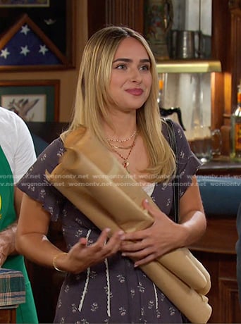 Holly’s grey floral romper on Days of our Lives