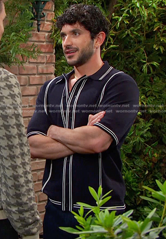 Javi’s navy stripe short sleeve shirt on Days of our Lives