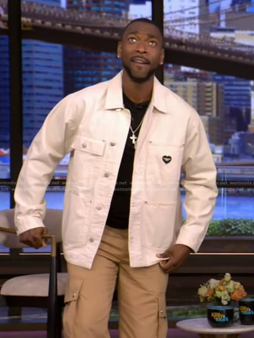 Jay Pharoah’s white utility jacket on Live with Kelly and Mark