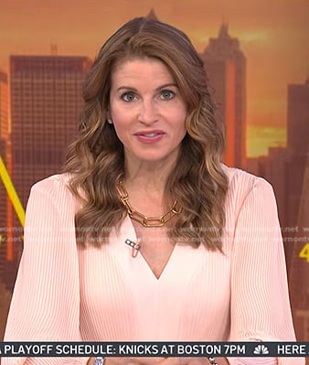 Jen Maxfield’s pink pleated v-neck dress on Today