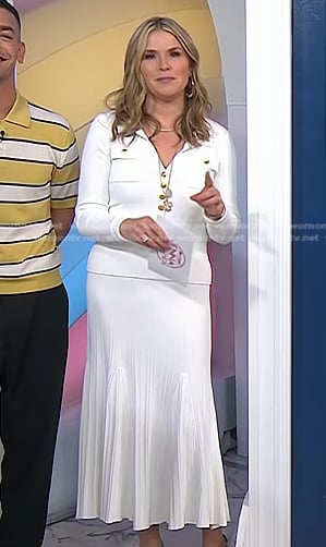 Jenna’s wghite ribbed top and midi skirt on Today