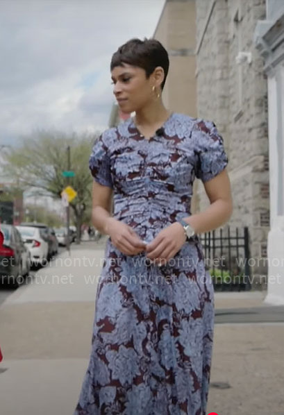 Jericka Duncan’s floral ruched dress on CBS Mornings