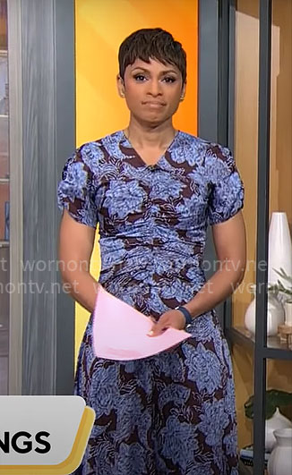 Jericka Duncan’s floral ruched dress on CBS Mornings