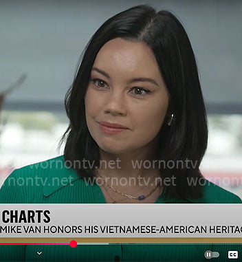Jo Ling Kent’s green rib knit polo top on CBS Mornings