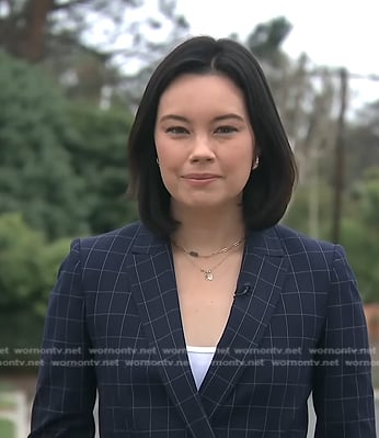Jo Ling Kent’s navy check blazer on CBS Evening News