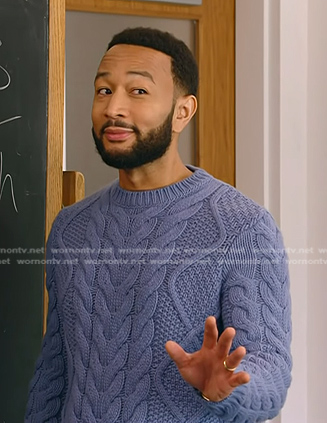 John Legend’s blue cable knit sweater on The Voice