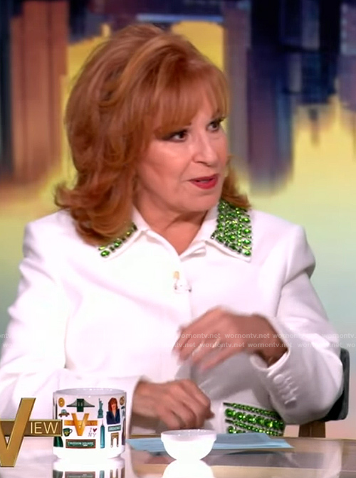 Joy’s white embellished jacket on The View