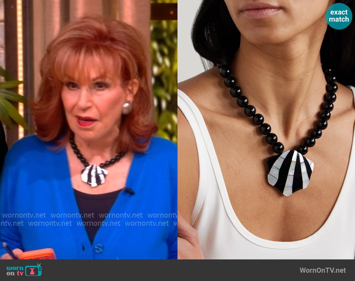 Joy’s black shell necklace on The View Joy’s black shell necklace on The View