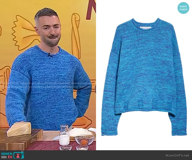 JW Anderson Space Dye Cotton Blend Sweater in Aqua worn by Matteo Lane on Today