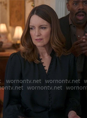 Kate’s black button front blouse on The Four Seasons