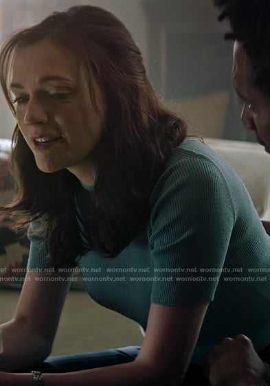 Kate’s green ribbed short sleeve top on You