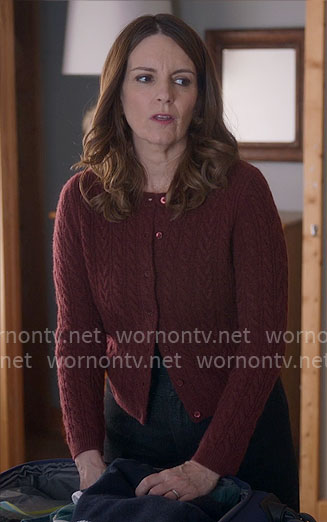 Kate’s red cable-knit cardigan on The Four Seasons