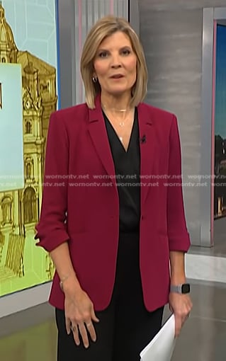 Kate’s burgundy ruched sleeve blazer on NBC News Daily