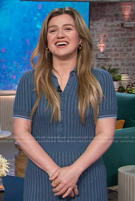 Kelly’s blue ribbed polo dress on The Kelly Clarkson Show