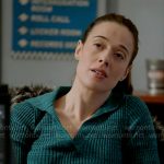 Kim’s green rib knit polo sweater on Chicago PD