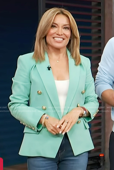 Kit’s mint double breasted blazer on Access Hollywood