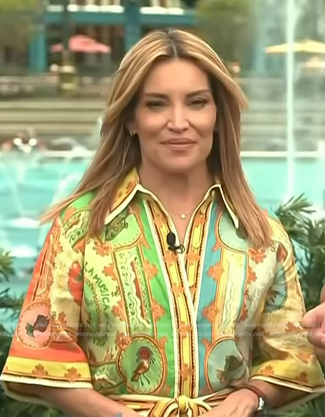 Kit’s patchwork print belted dress on Access Hollywood