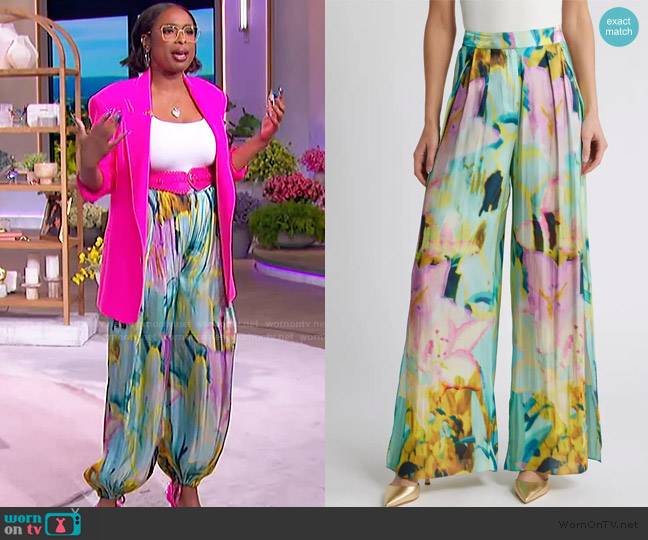 Kobi Halperin Loretta Lotus Metallic Satin Wide-Leg Pants worn by Jennifer Hudson on The Jennifer Hudson Show